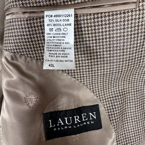 Lauren Ralph Lauren Blazer Men Size 42L Two Button Jacket Silk Wool Herringbone - Picture 9 of 9